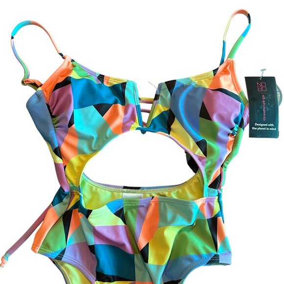 No Boundaries NWT Neon Colored Cut out One Piece Swimsuit Size XS - Picture 2 of 8